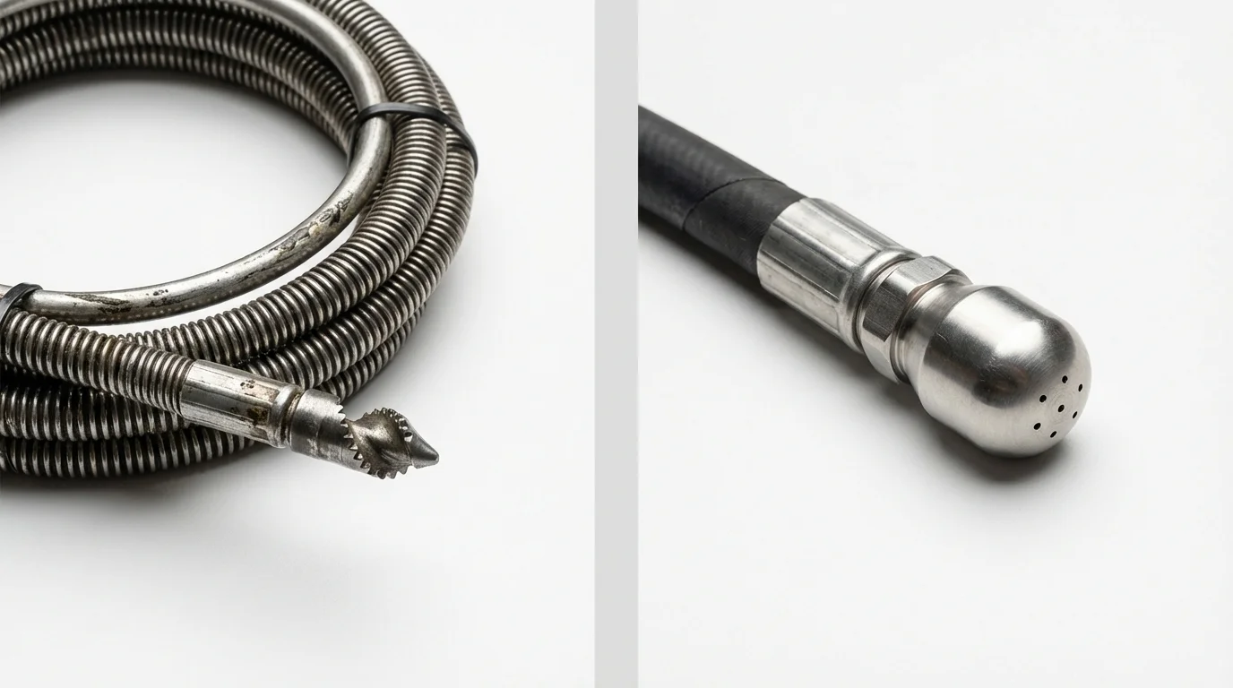 Drain snake cable and hydro jetting nozzle used for drain cleaning in Lake City, SC